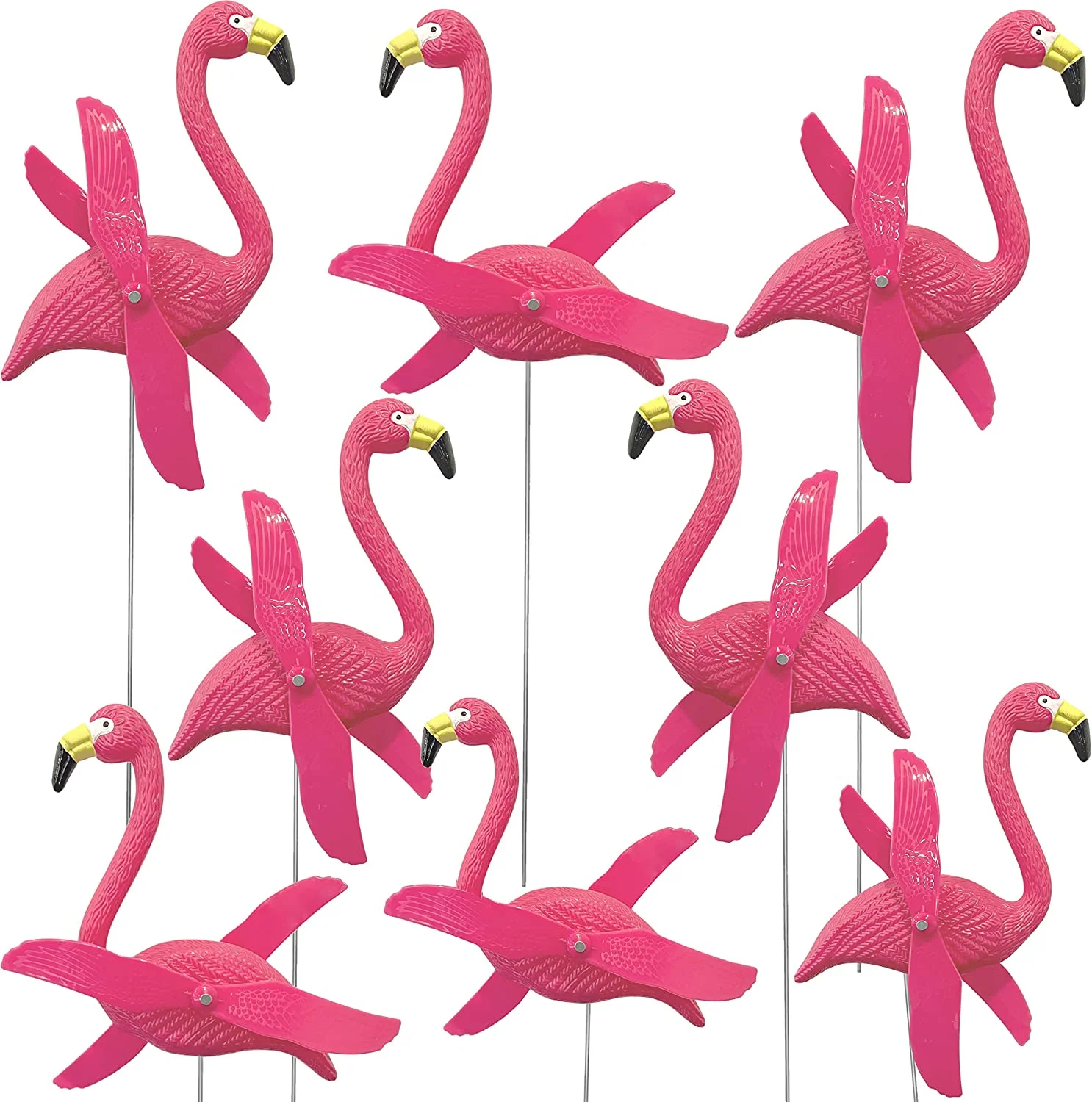 12 Pcs Twirling Wings Pink Flamingo Yard Decorations Small - Flamingo Yard Ornament with Metal Stakes for Outdoor Lawn Decor Garden Statues by 4E's Novelty