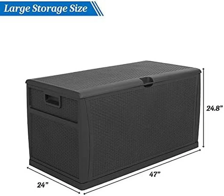 JDZHAPPYLIFE Upgraded 120 Gallon Outdoor  Box  Lockable Plastic  Containers with Lid  Rattan Grain Surface Deck Box Patio  for Garden  Pool  Balcony  Yard (Black)