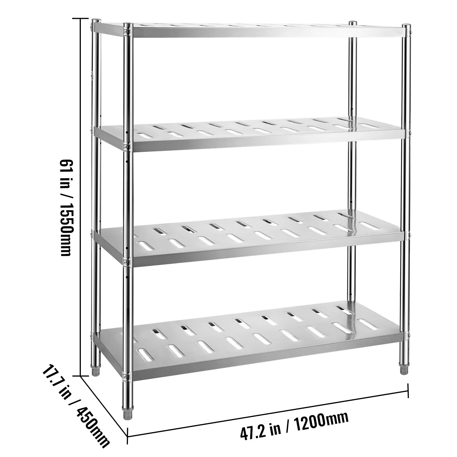BENTISM Garage Shelf Heavy Duty Shelving 4-Tier 47.2x17.7x61in Stainless Steel