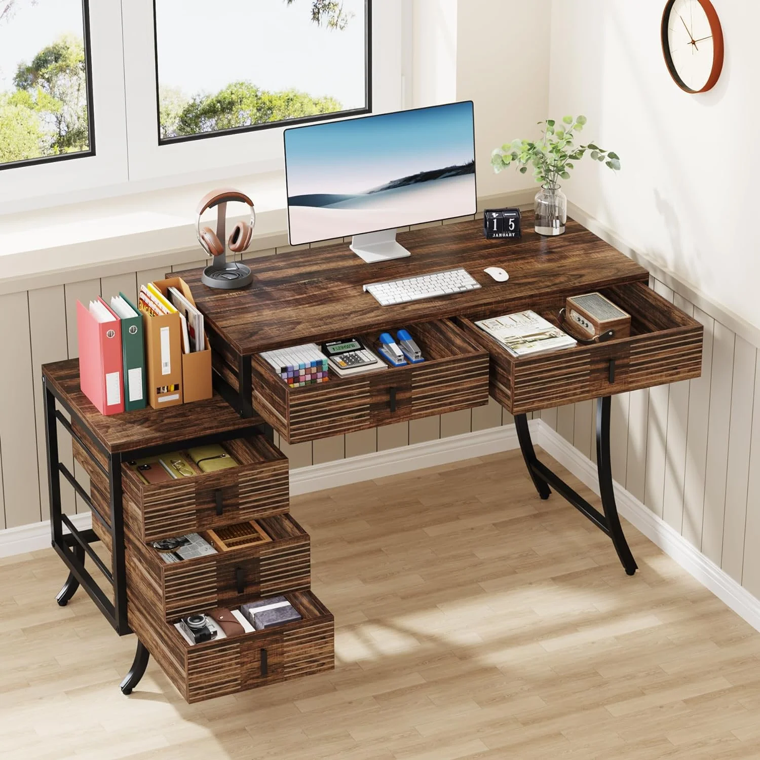 Tribesigns Computer Desk with 5 Drawers, 55