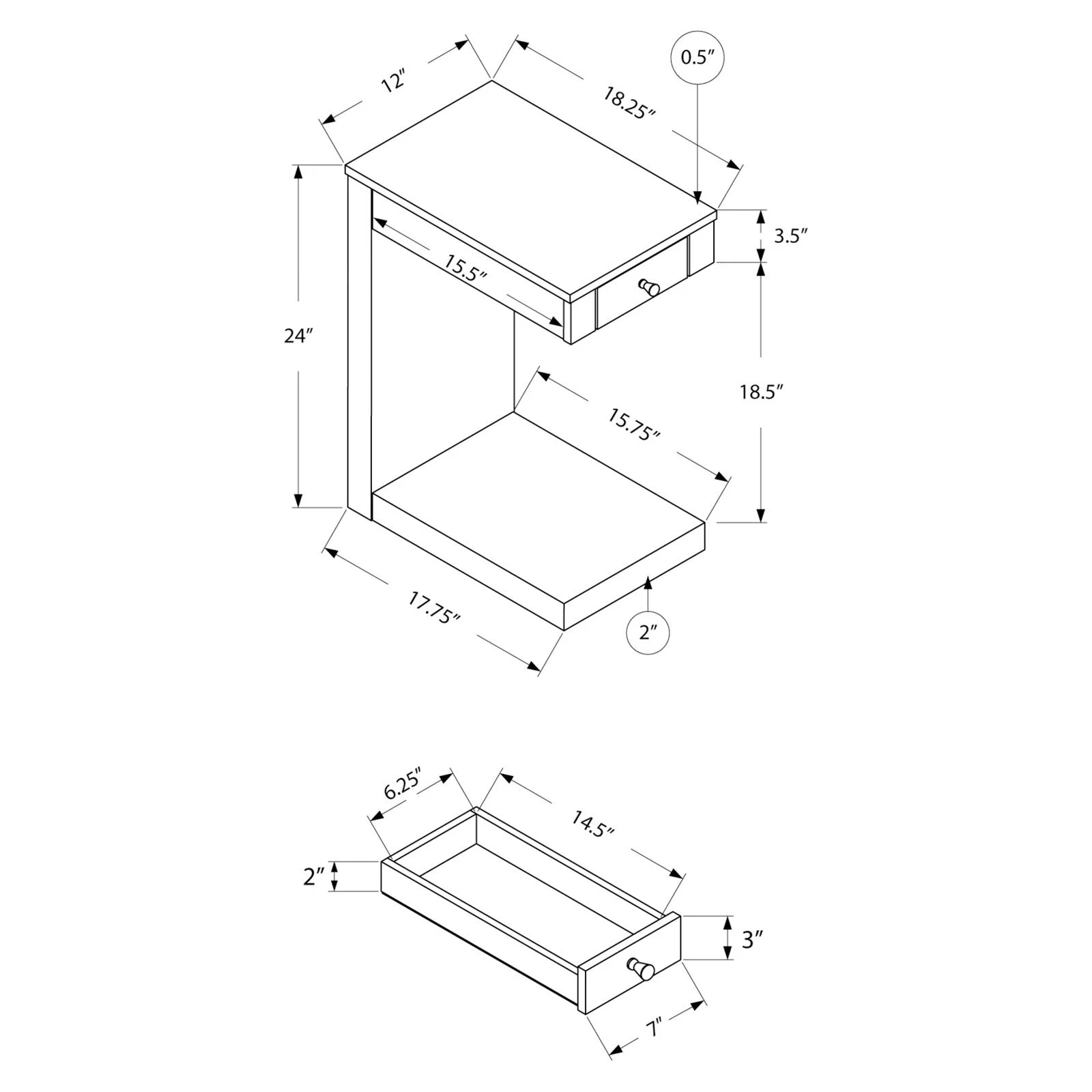 Accent Table C-shaped End Side Snack Living Room Bedroom Laminate Brown