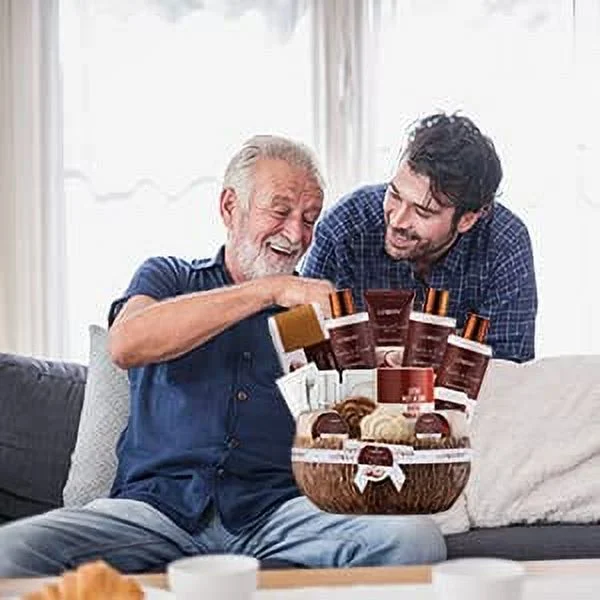 Birthday Mens Gifts, Coconut Bath Gift Set & Shower Gift Basket, Gifts for Dad, 20pc Spa Kit for Men. Personal Self Care Kit, Dad Birthday Gift, Best Office Gifts with Mug, Bath Bomb, Lotion & More