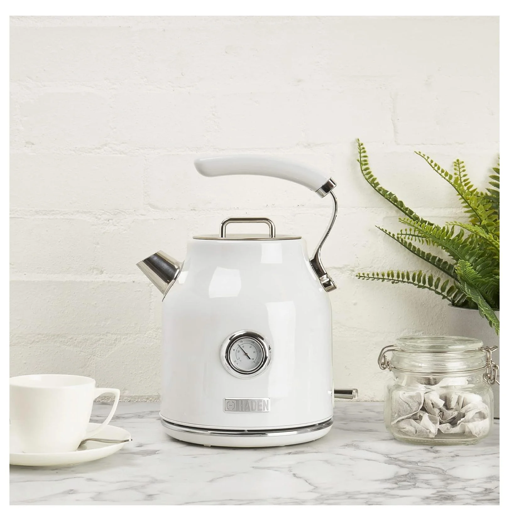 Dorset Stainless Steel Electric Kettle - 1.7L (7 Cup) Tea Kettle with Auto Shut-Off and Boil-Dry Protection - Ivory White