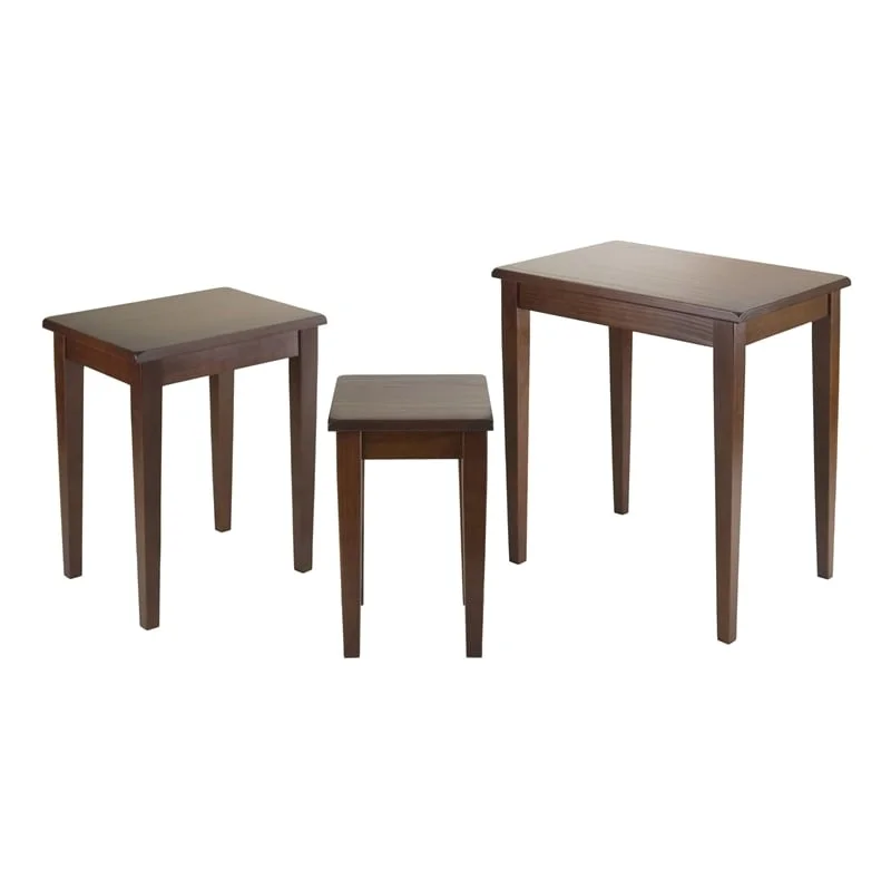 Pemberly Row 3-Piece Transitional Solid Wood Nesting Tables in Antique Walnut