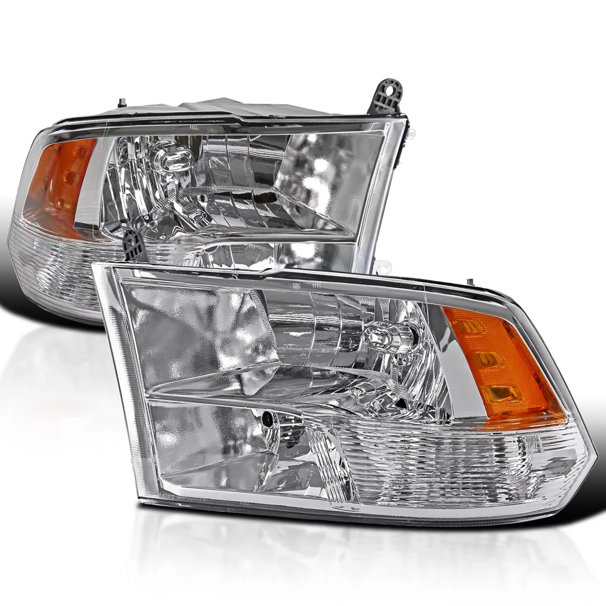 Spec-D Tuning Euro Chrome Clear Headlights Compatible with 2009-2018 Dodge Ram 1500, 2010-2018 Dodge Ram 2500 3500, L+R Pair Head Light Lamp Assembly