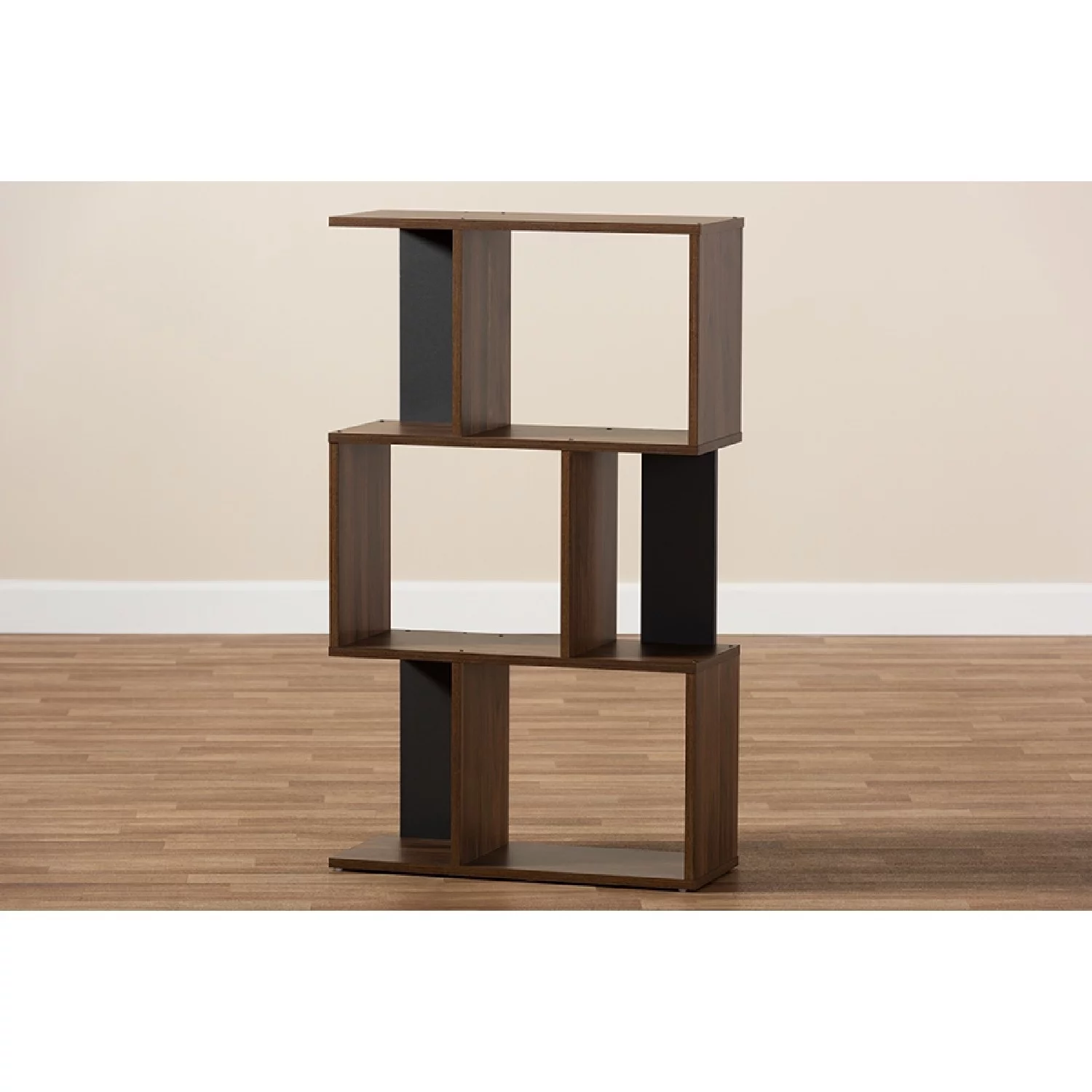 Baxton Studio Legende Modern and Contemporary Brown and Dark Grey Finished Display Bookcase