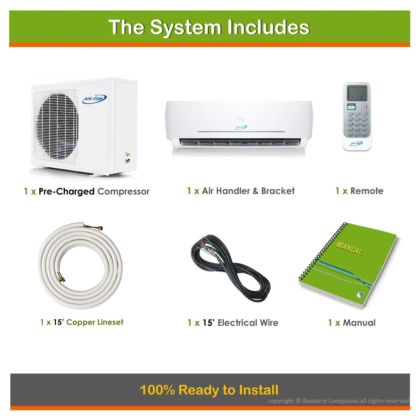 Air-Con 18000 BTU Blue 4 Mini Split AC Heat Pump Ductless 22 Seer 220v