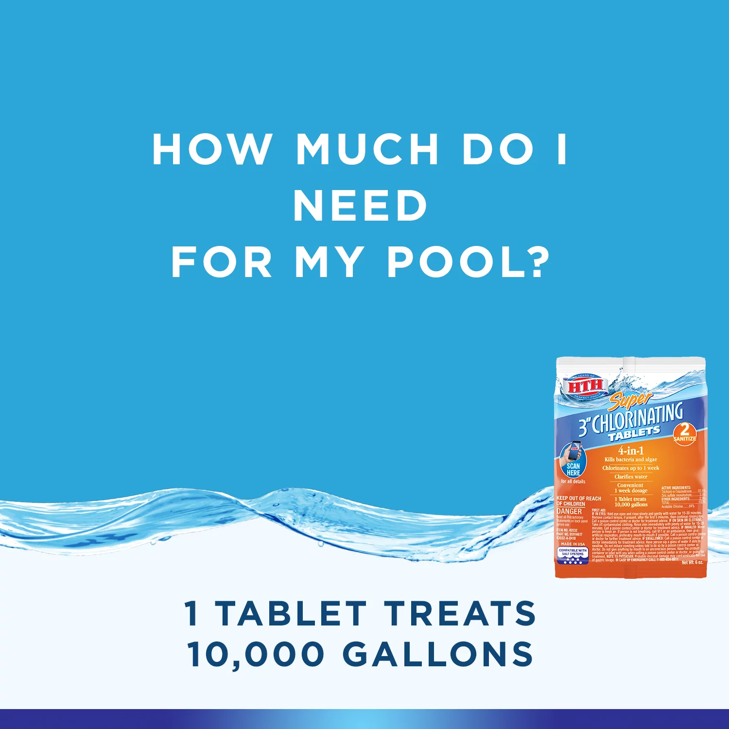 HTH Super 3 inch Chlorine Tablets for Pool, 6 ounces
