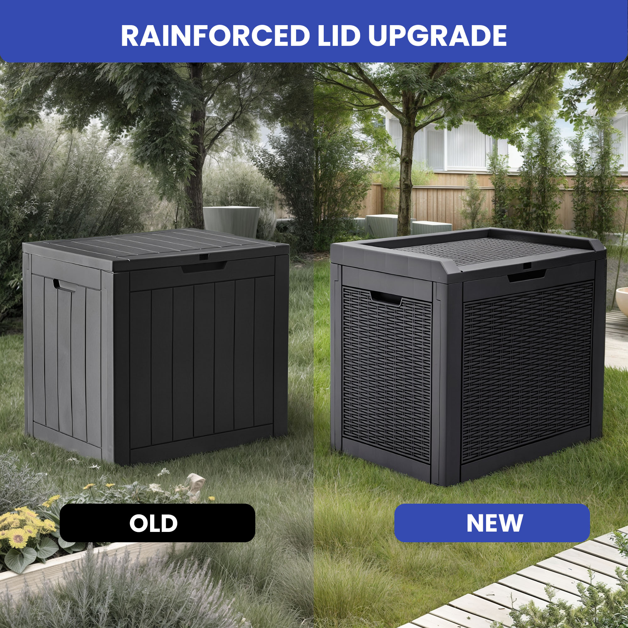 ModFusion Waterproof Resin Rattan 32 Gallon Deck Box with Lockable Lid - Black