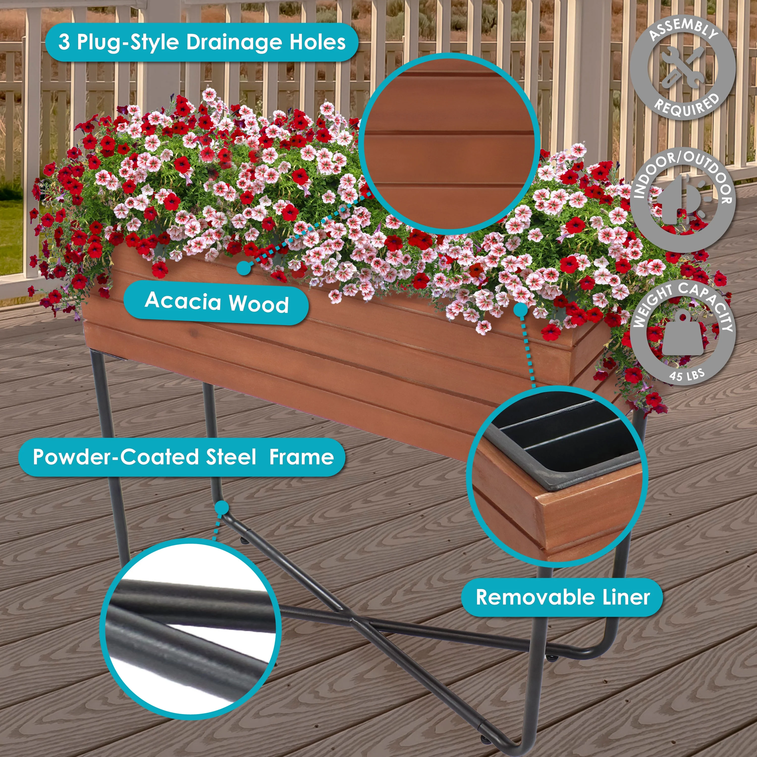 Sunnydaze Slatted Acacia Wood Raised Garden Bed with Legs with Oil-Stained Finish - 23.5