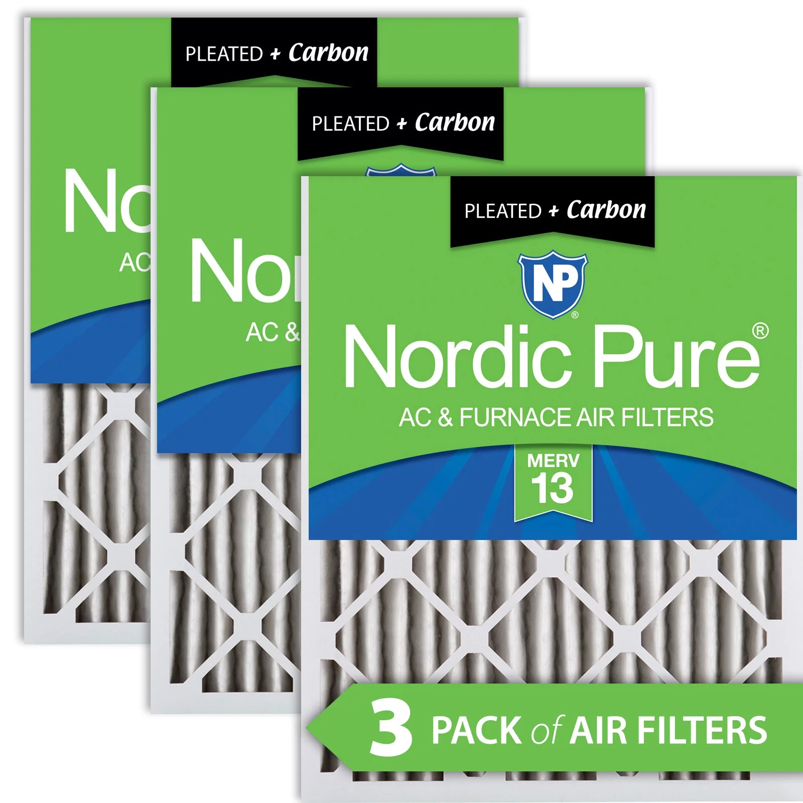 Nordic Pure 12x20x2 Pleated Air Filters MERV 13 Plus Carbon 3 Pack