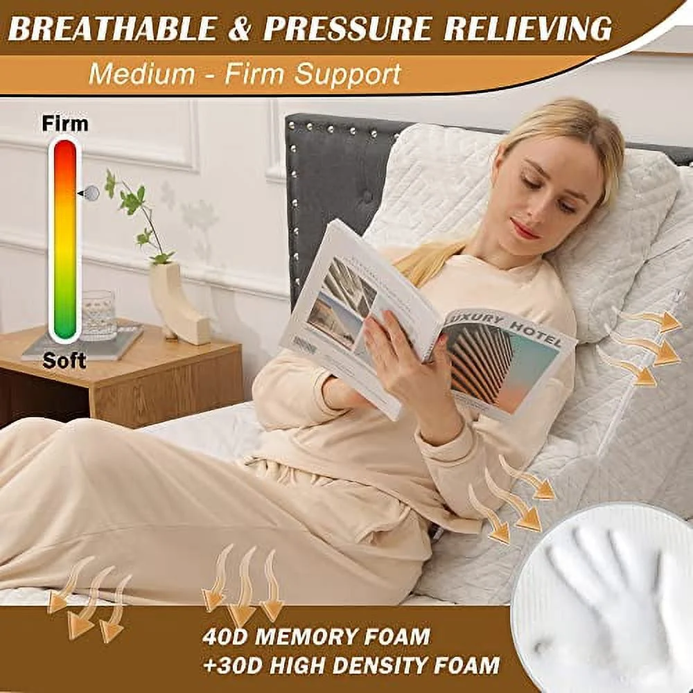 Betterhood 5pcs Orthopedic Bed Wedge Pillow Set, Adjustable Memory Foam Pillows, Post Surgery Foam for Back Neck & Leg Pain Relief Support, Acid Reflux, Snoring Reading, Sleeping, Sitting up Pillow