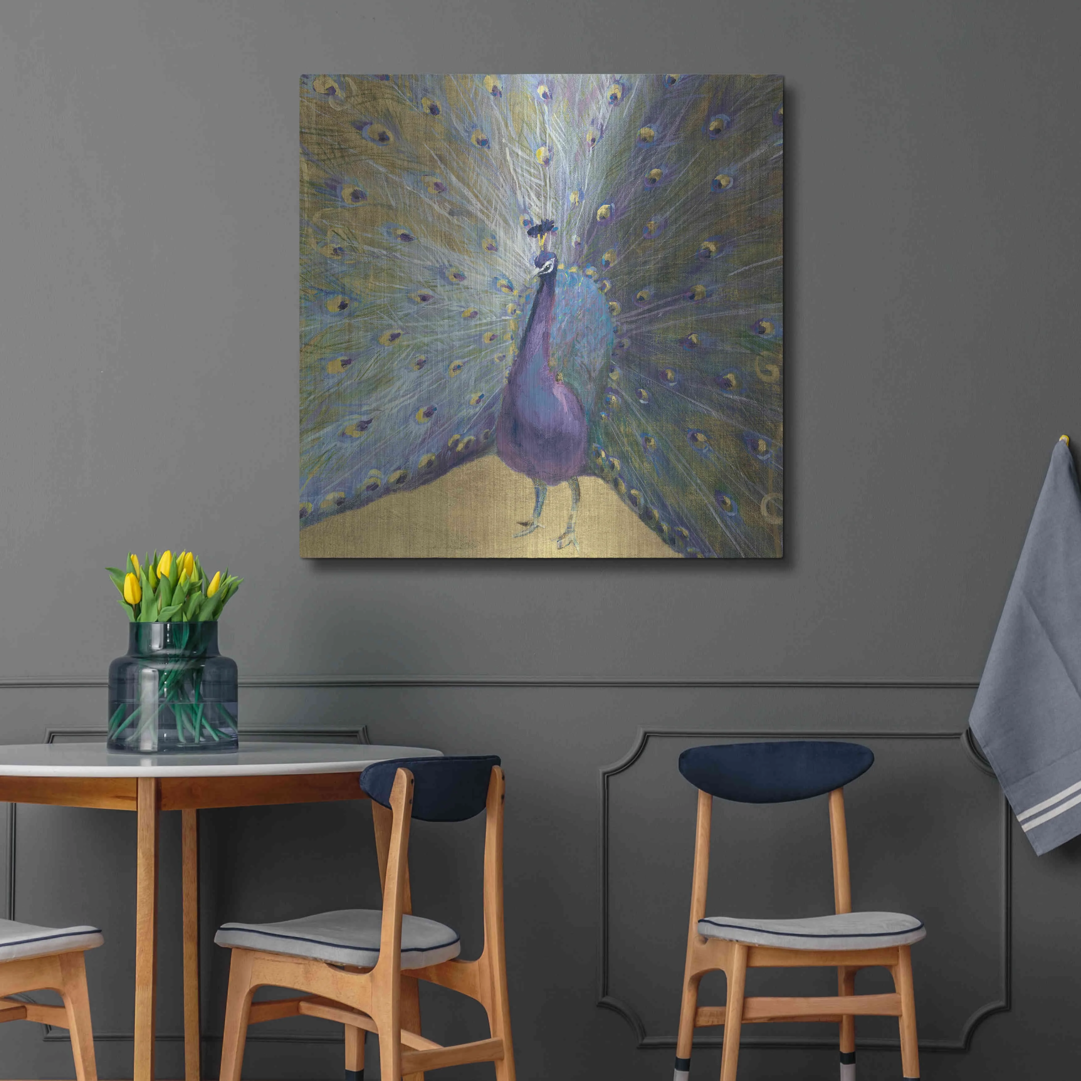 Luxe Metal Art 'Purple And Gold Peacock' by Danhui Nai, Metal Wall Art, 36