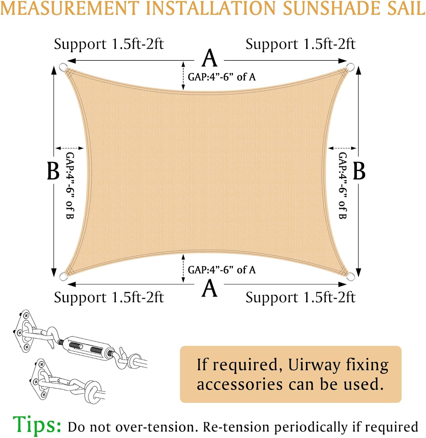 TLKJ Sun Shade Sails Canopy 16'x12' Rectangle  95% UV Block  185GSM Heavy Duty Permeable Sun Shade Sail for Patio  Garden  Pergola  Backyard  Outdoor Pools  Carport - Brown