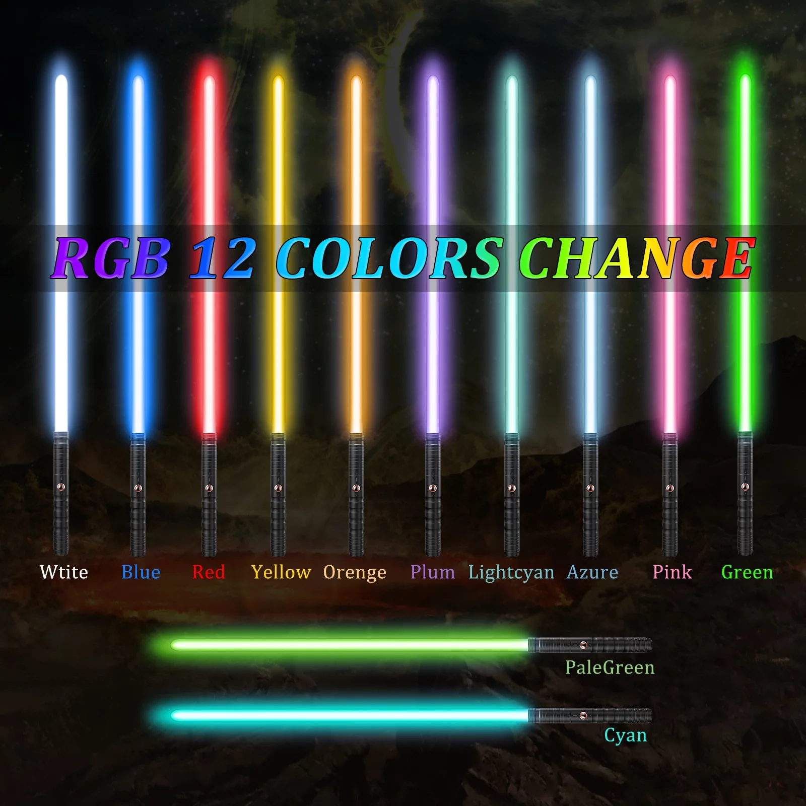 JvmuSaber 2 Packs RGB Double-Bladed Lightsaber Toys 12 Colors 4 Sound Modes for Galaxy War Fighters Kids and Adults Present