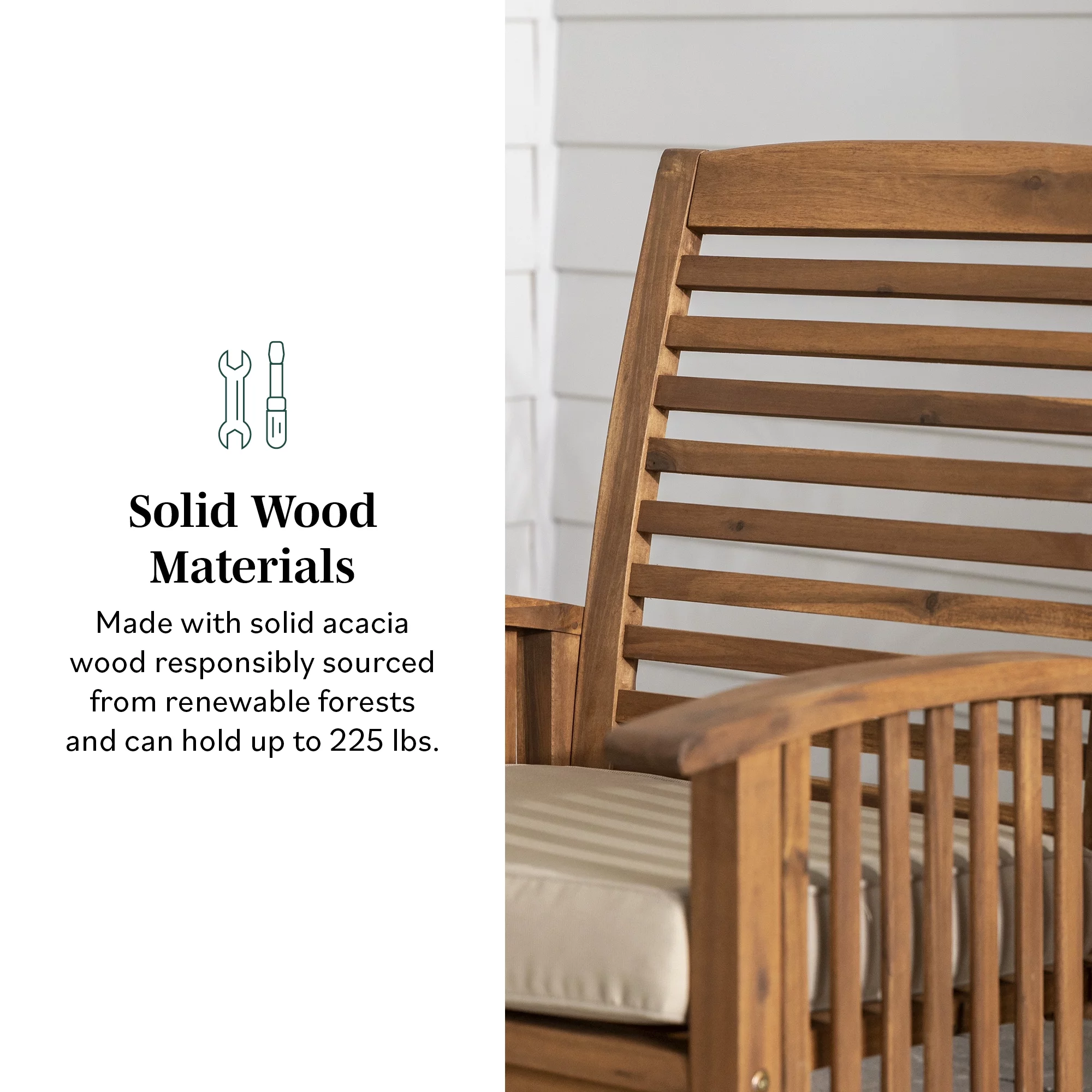 Wood Patio Chairs in Brown with Cushion - Set of 2