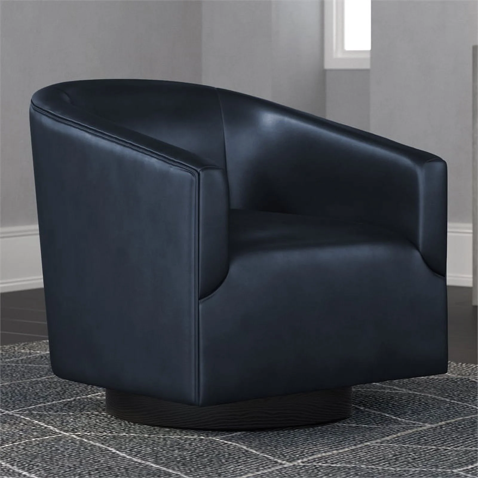Home Square Faux Leather Swivel Accent Chair in Midnight Blue - Set of 2