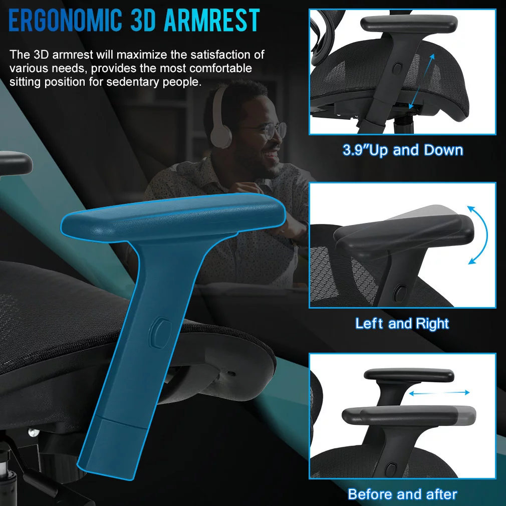 YRLLENSDAN Ergonomic Office Chair, Home Office Desk Chair with Wheels Computer Chair with Arms Back Lumbar Support Swivel Rolling Mesh Task Chair