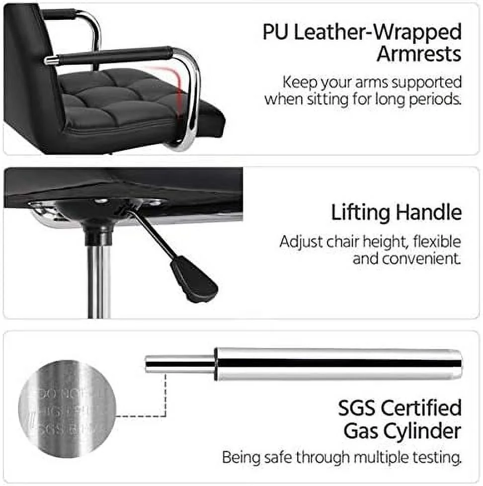 NTTBOBOEC Adjustable Swivel Chair Faux Leather Computer Office Desk Chair Gas Lift Chrome Base On Wheels White