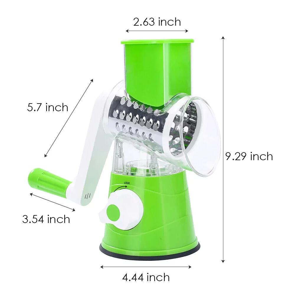 JahyShow Manual Rotary Potato Grater Kitchen Mandoline Vegetable Slicer，with 3 stainless steel vegetable cutting tubes，Easy to use (Green)
