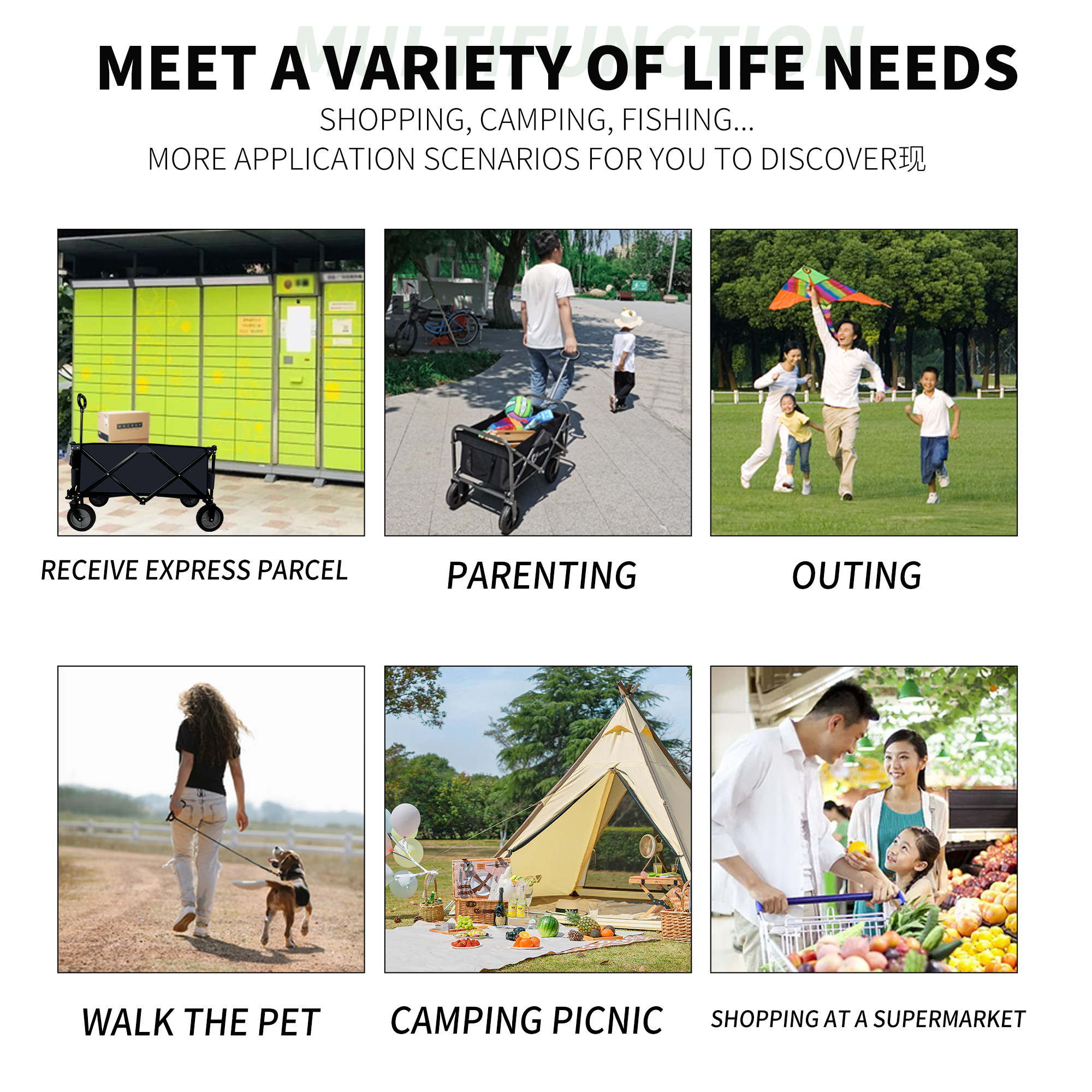 Utility Collapsible Folding Wagon Cart Heavy Duty Foldable, Beach Wagon