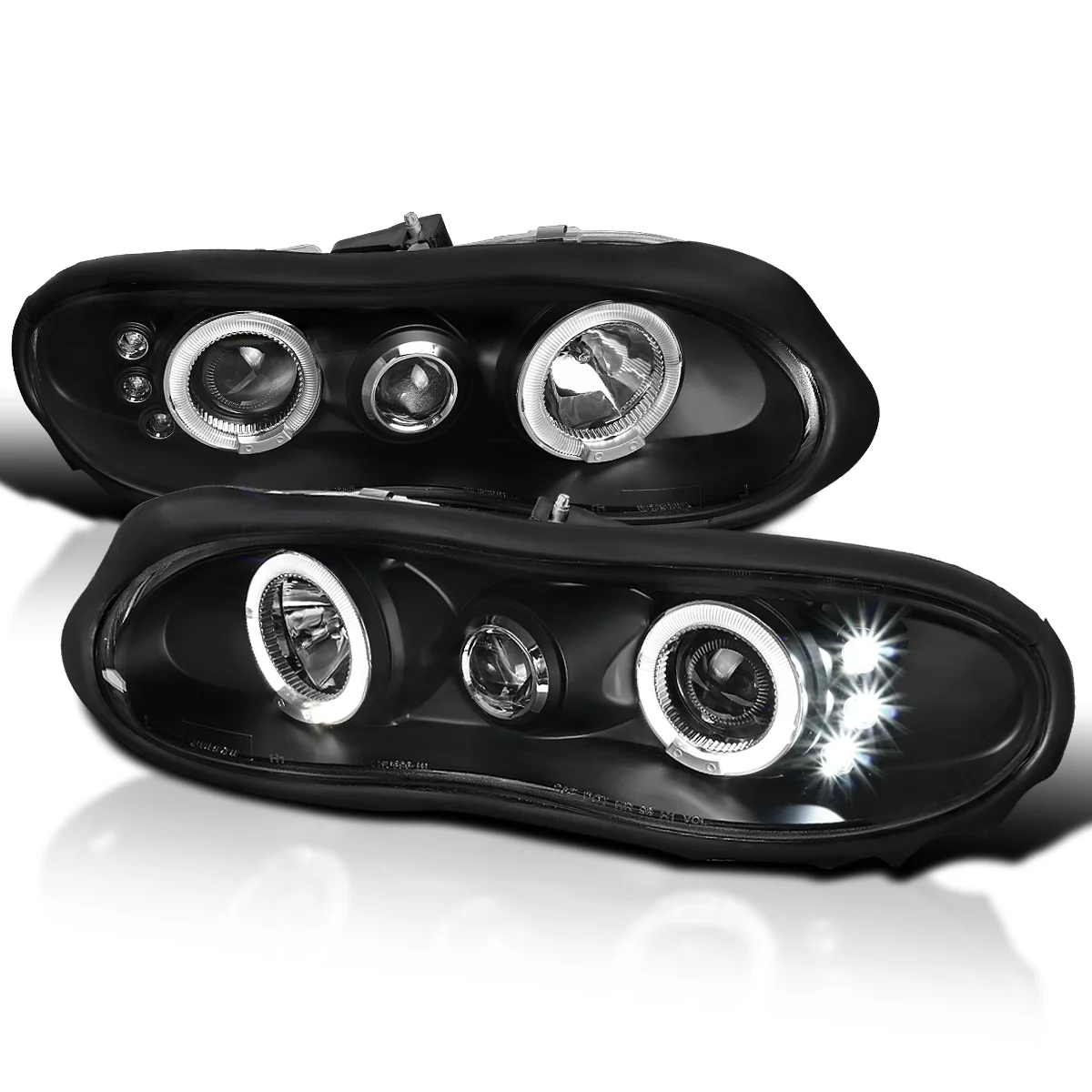Spec-D Tuning Halo LED Black Projector Headlights Compatible with 1998-2002 Chevy Camaro Left + Right Pair Headlamps Assembly