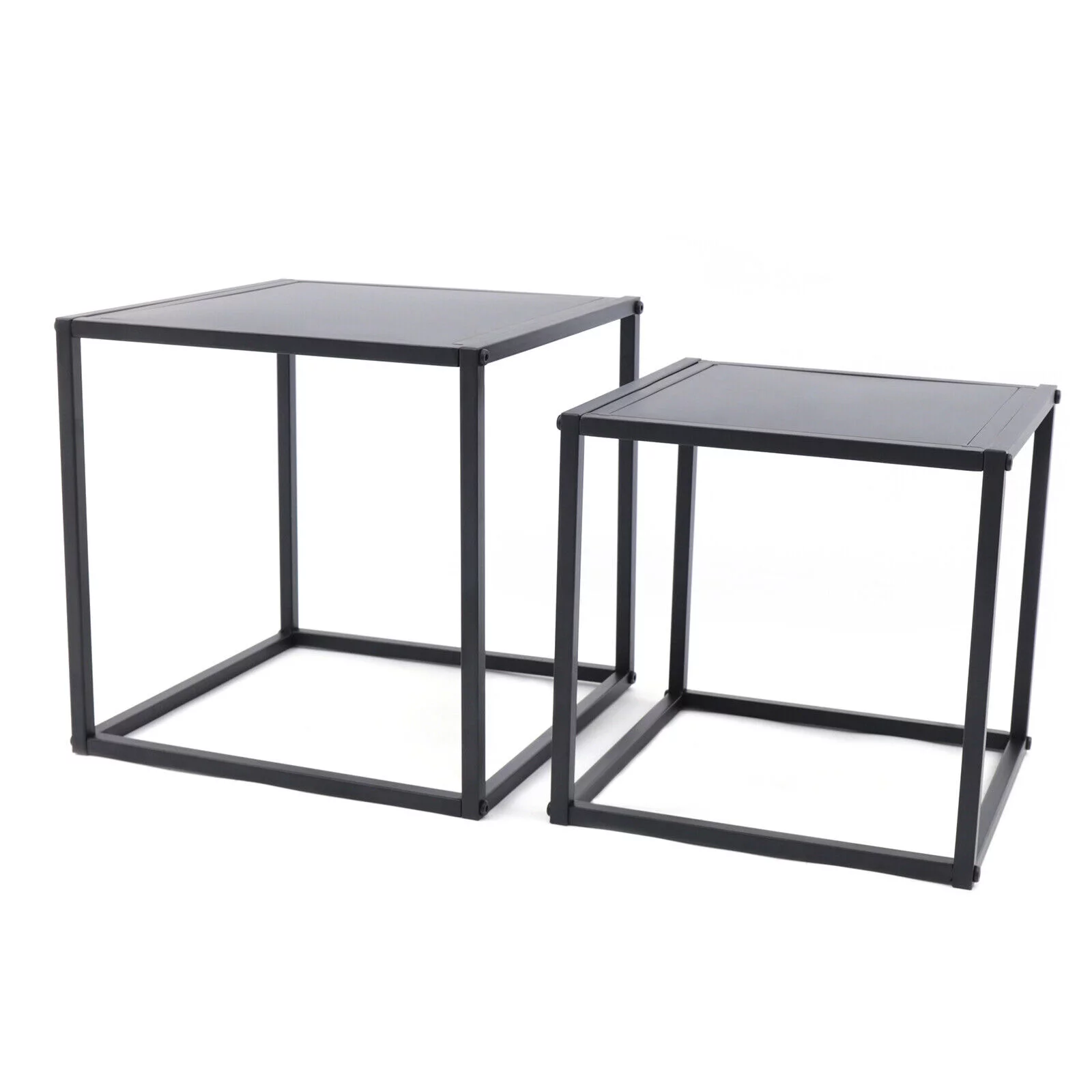 2pc Modern Square Metal Coffee Table Side/End Table Tray Matt Black Office Home