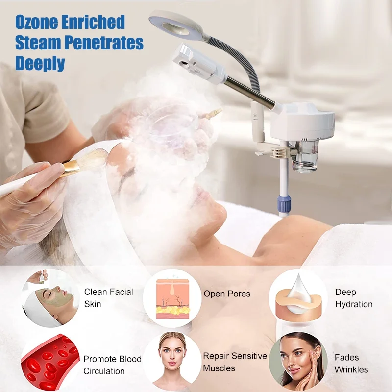 2-In-1 Facial Steamer+5X Headlight Ozone Humidifier with Adjustable Nozzle, Home Salon Spa Beauty Equipment.