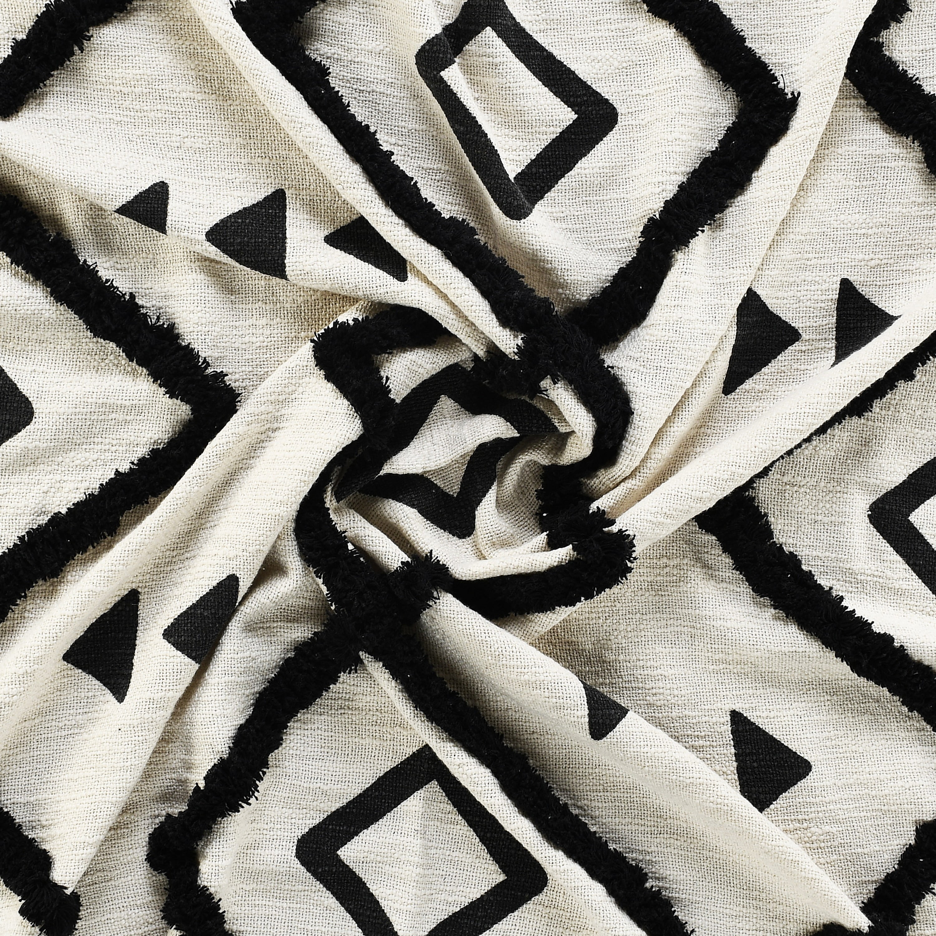 LR Home Tufted Double Diamond Cotton Throw Blanket, Black / White, 50
