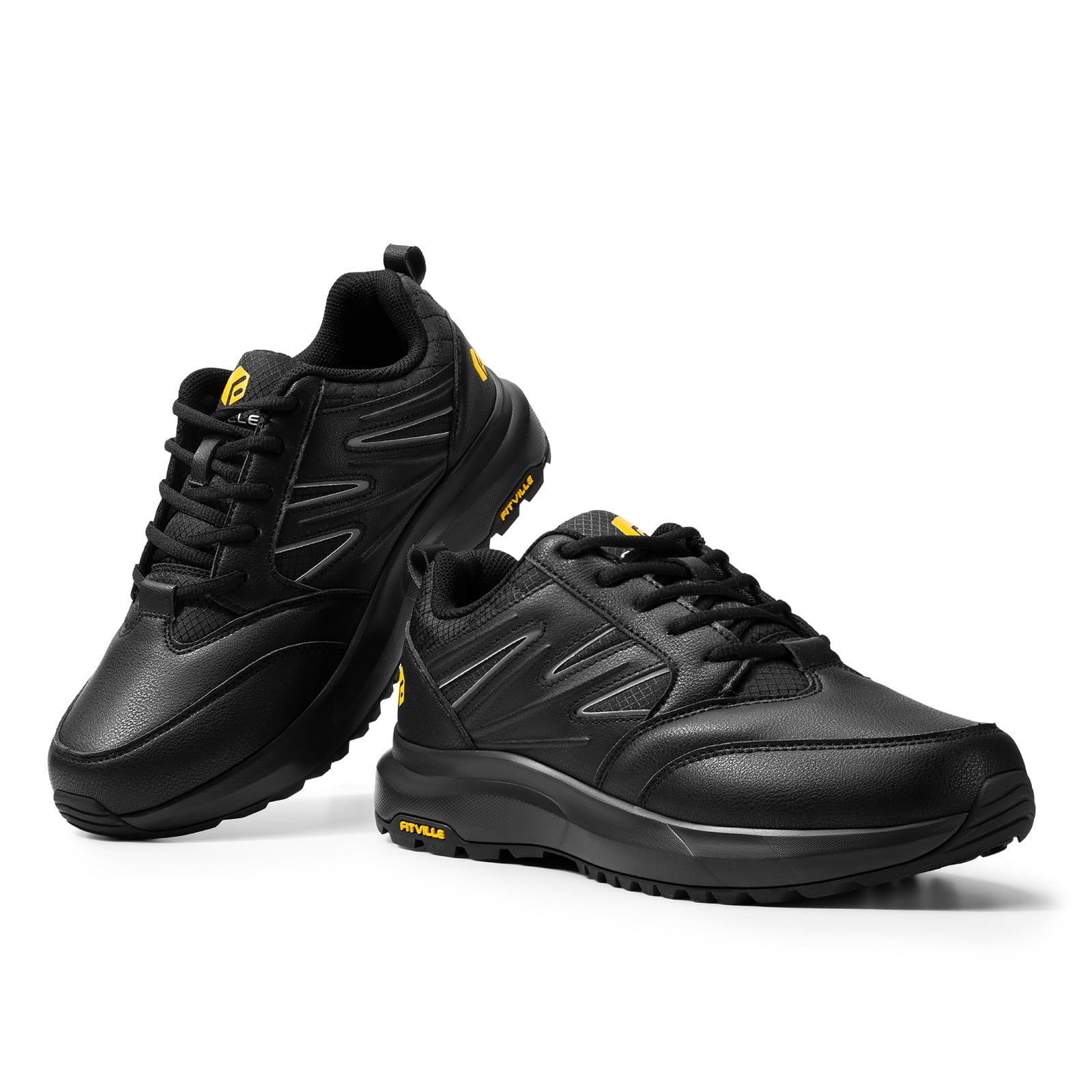 FitVille Mens Wide Hiking Shoes Outdoor Work Shoes Trails Sneakers with Arch Support - Sturdy Core