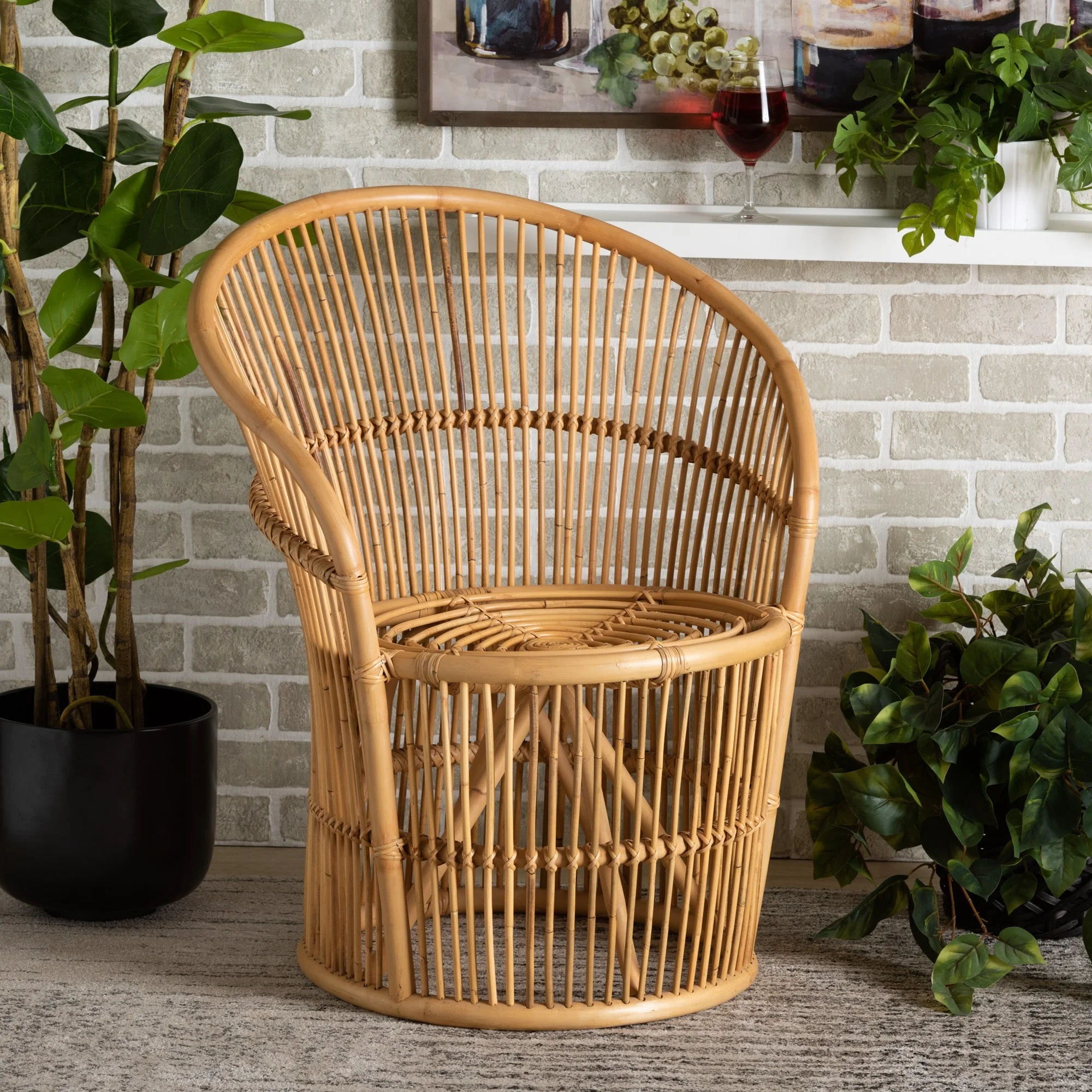bali & pari Narva Modern Bohemian Natural Brown Rattan Accent Chair