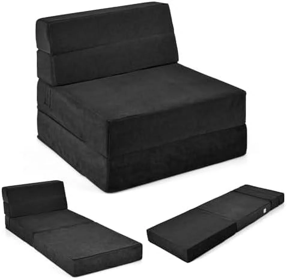 TQJKLFDY Convertible Sofa Bed  Floor Couch Sleeper  Folding Futon Guest Bed  Modern Chaise Lounge Upholstered Padded Cushion  Large Accent Chair Living Room Bedroom Black