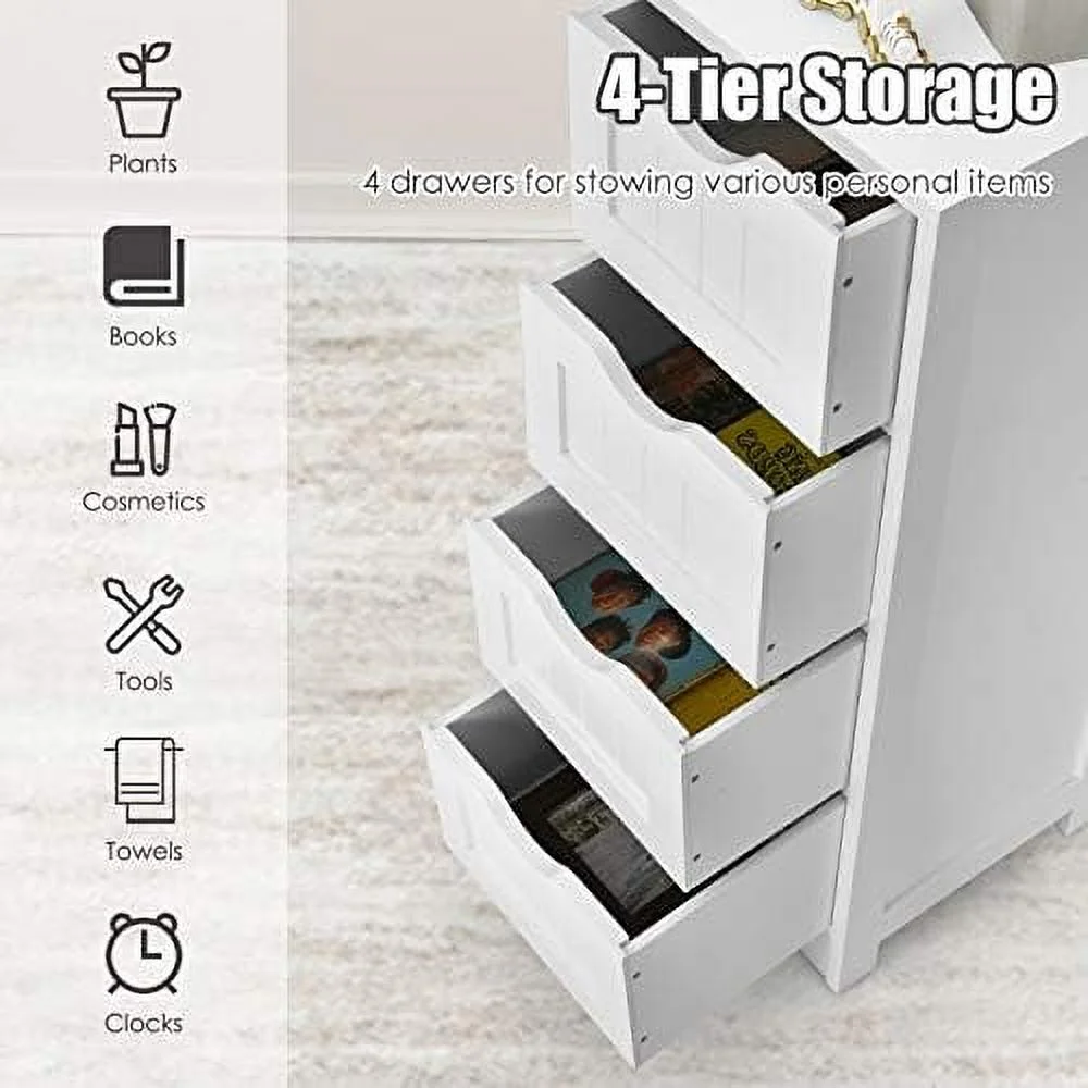 CHBMNJH Bathroom Floor Cabinet Freestanding Side  Cabinet with 4 Drawers & Anti-Toppling Device  Wooden  Organizer for Kitchen Living Room Bedroom