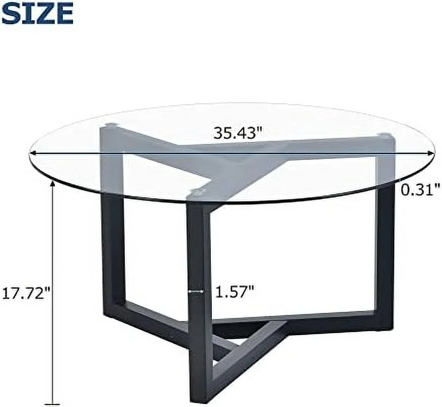 SJOINGB Round Coffee Table 35" Contemporary Cocktail Table with Tempered Glass Top and Sturdy Wood Base (Natural)