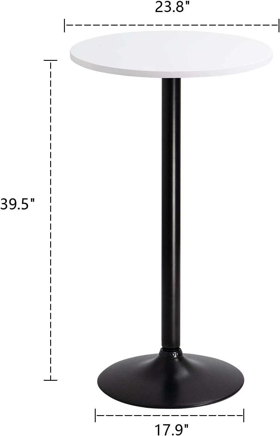 Bistro Pub Table Round Bar Height Cocktail Table Metal Base MDF Top Obsidian Table with Black Leg 23.8-Inch Top, 39.5-Inch Height (White)