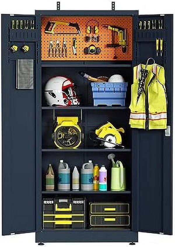 HBLUKDL Metal  Cabinet - Garage  Cabinet with 2 Doors and 4 Adjustable Shelves Steel Lockable Garage Cabinets for Office Home Garage (Dark Gray  71 Inch)