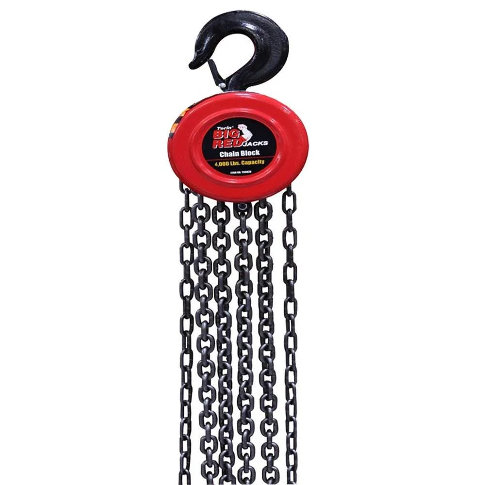 Torin Big Red TR9010 2 Ton 4000 Pound Capacity Manual Hoist Chain Block w/ Hooks