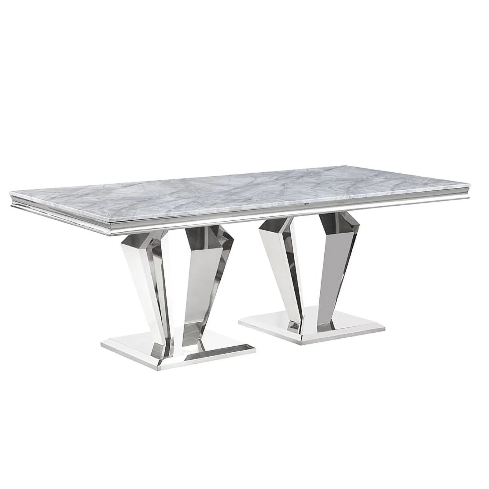 Pemberly Row Silver Faux Marble Pedestal Rectangle Dining Table (Seats 6)