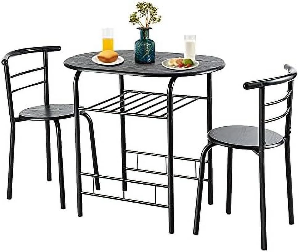 JYHOME 3 Piece Dining Table Set for 2  Modern Round Table Set with 2 Stools  Pub Table and Chairs Dining Set with Built in  Layer  Space Saving for Kitchen  Apartment and Dining Room (Bla