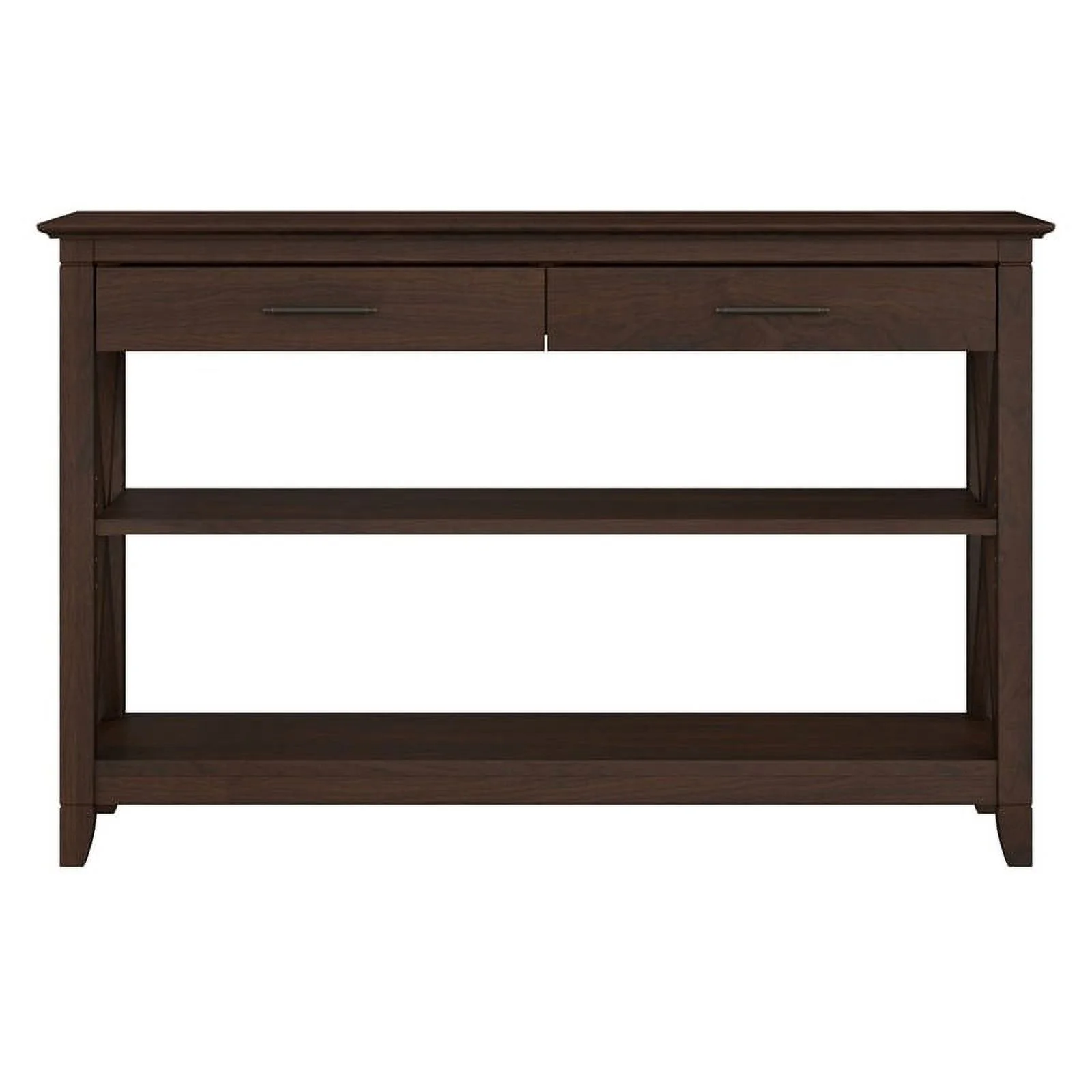 Pemberly Row Engineered Wood Console Table with Drawers and Shelves in Cherry