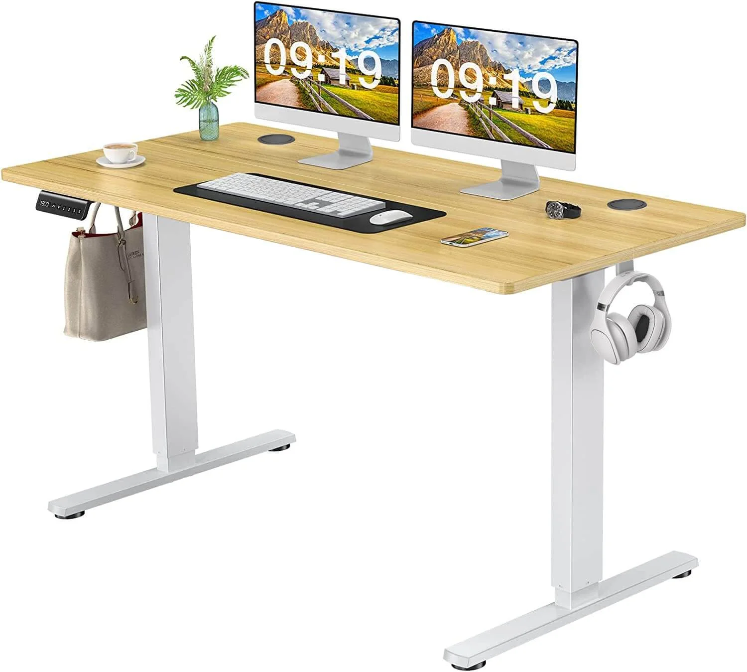 CoSoTower Electric Height Adjustable Standing Desk,Sit to Stand Ergonomic Computer Desk,Yellow,55'' X 24