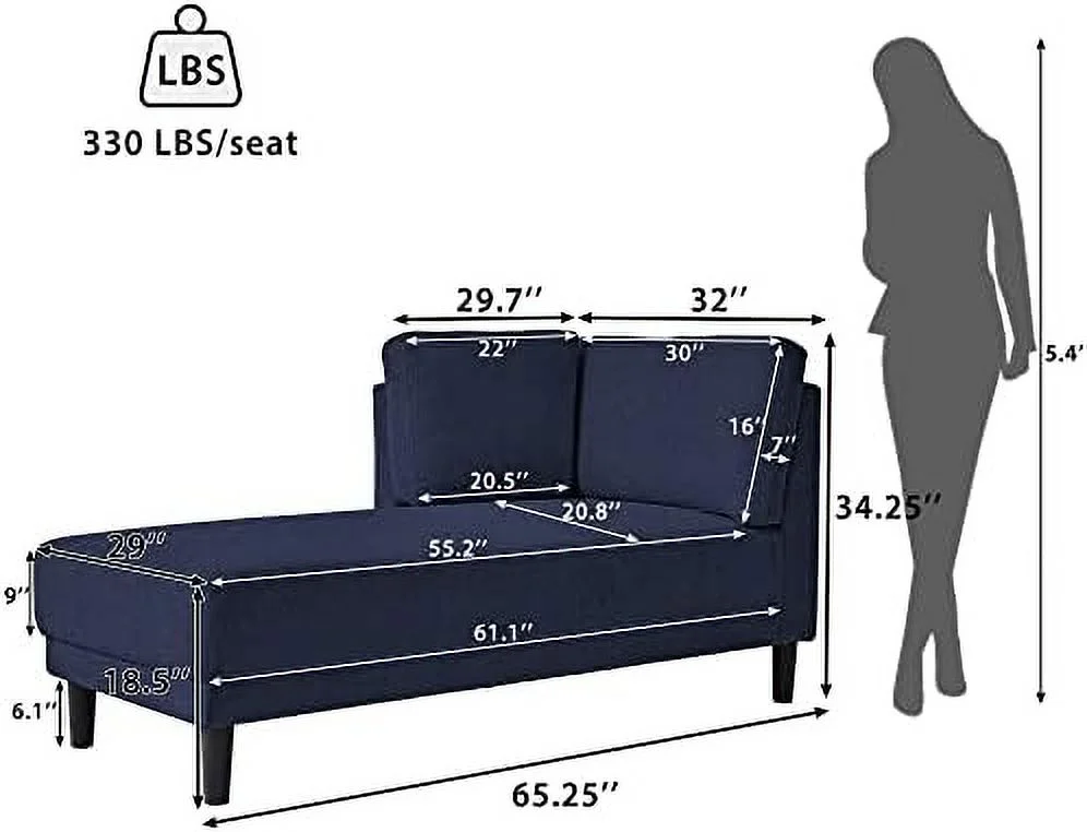 HYHBIBOOM 65" Mid-Century Modern Fabric Corner Lounge Chair  Upholstered Indoor Chaise Lounge for Bedroom Office Small Living Room & Apartment(Left Armrest) (Grey)