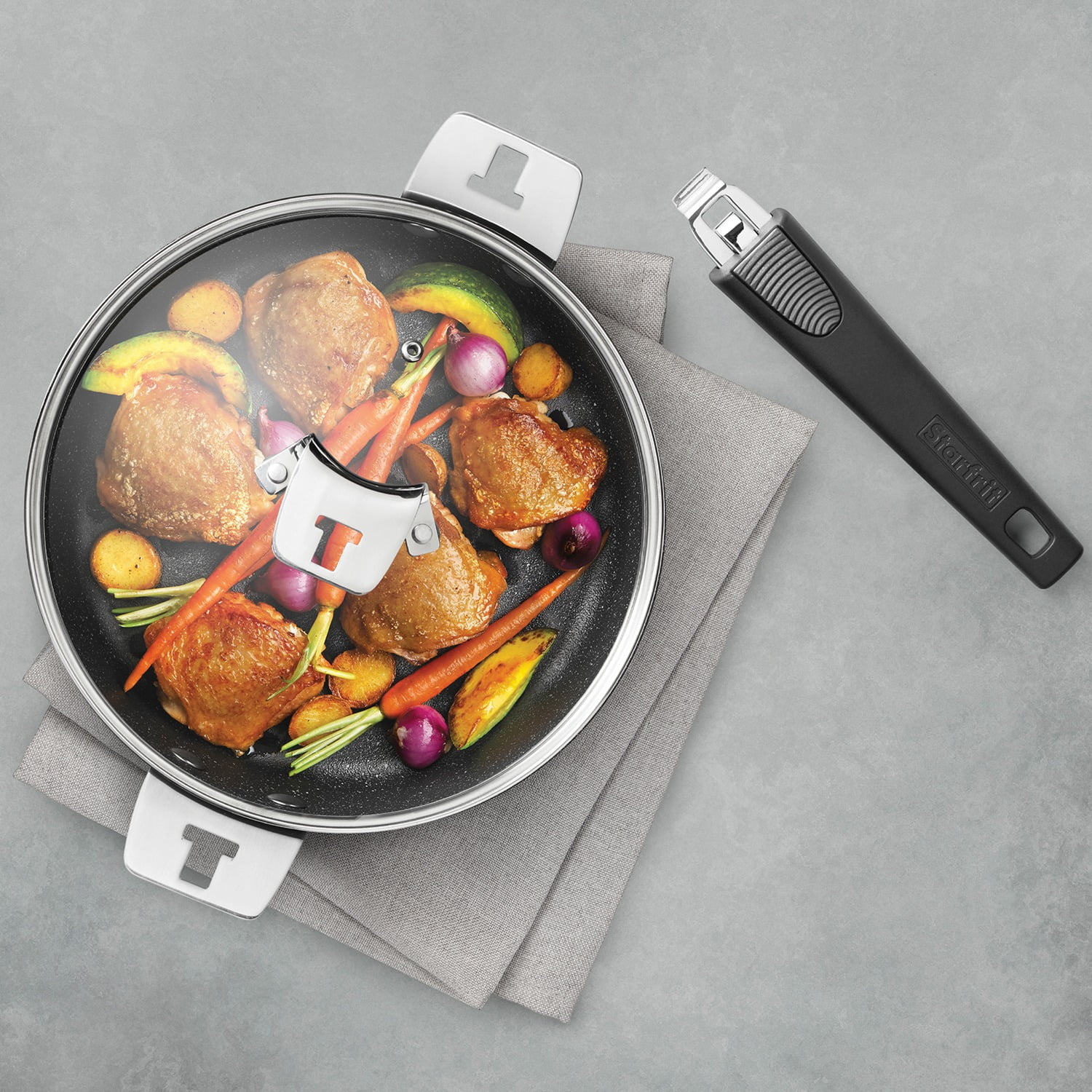The Rock 034716-002-0000 9 in. Deep Frypan with T-Lock Handle Dutch Oven with Lid Detachable