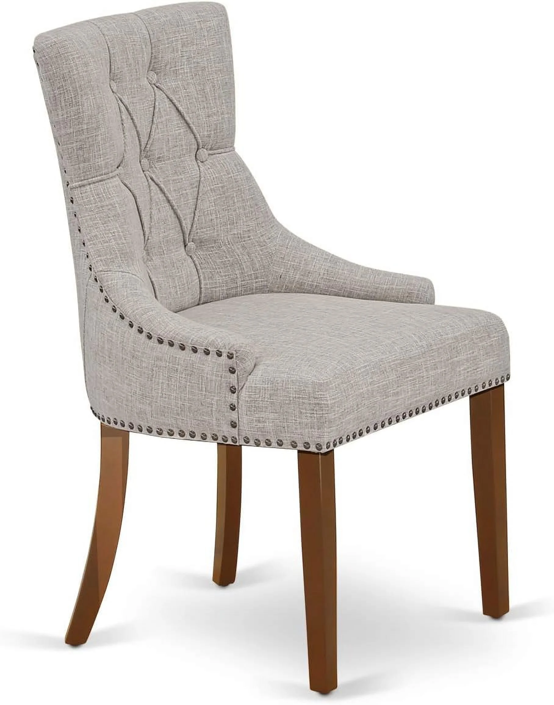 FRP3T05 Friona Parson Dining Chairs - Button Tufted Nailhead Trim Doeskin Linen Fabric Upholstered Chairs, Set Of 2, Mahogany
