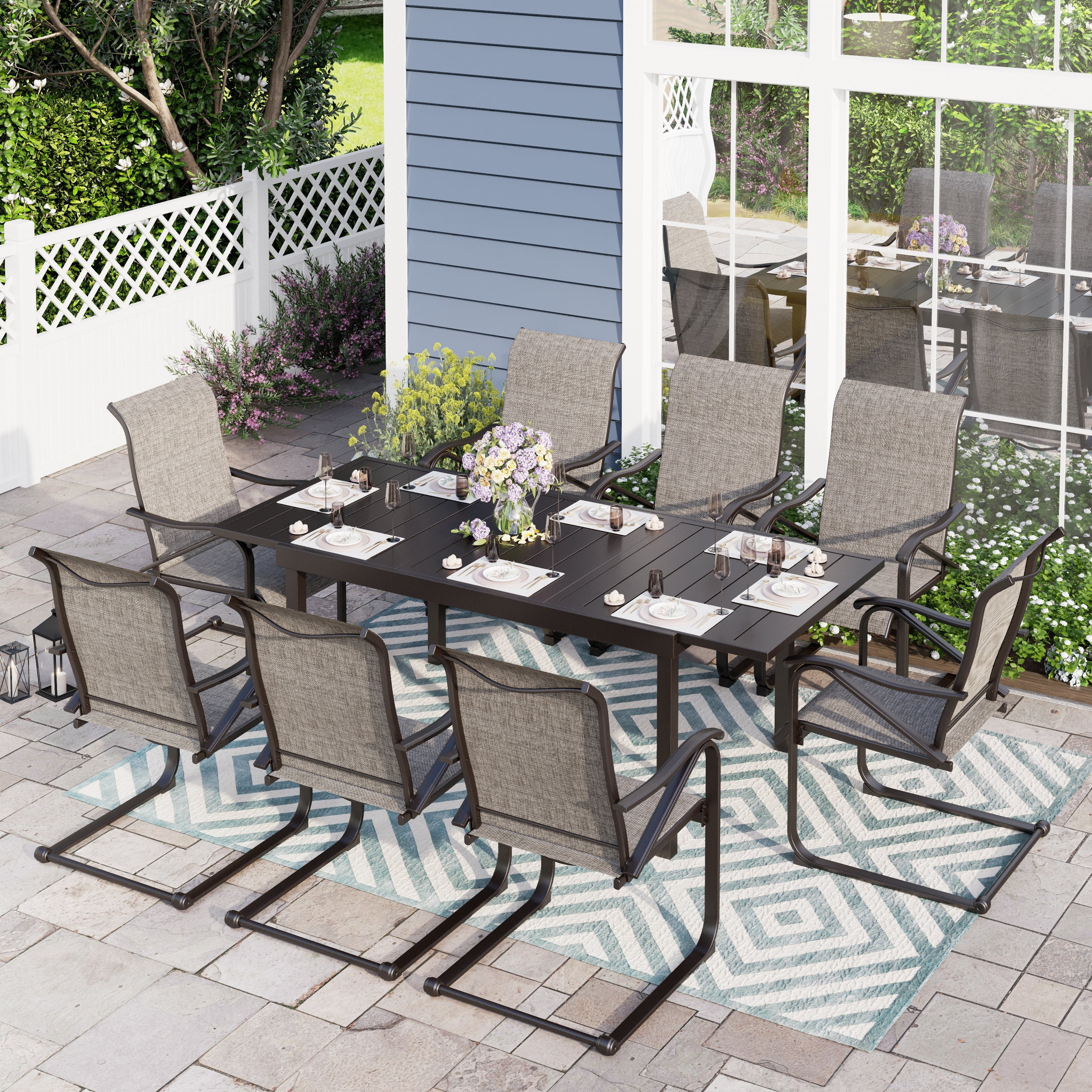 Sophia & William 9-Piece Patio Dining Set with C-Spring Textilene Chairs & Expandable Steel Table for 8-person