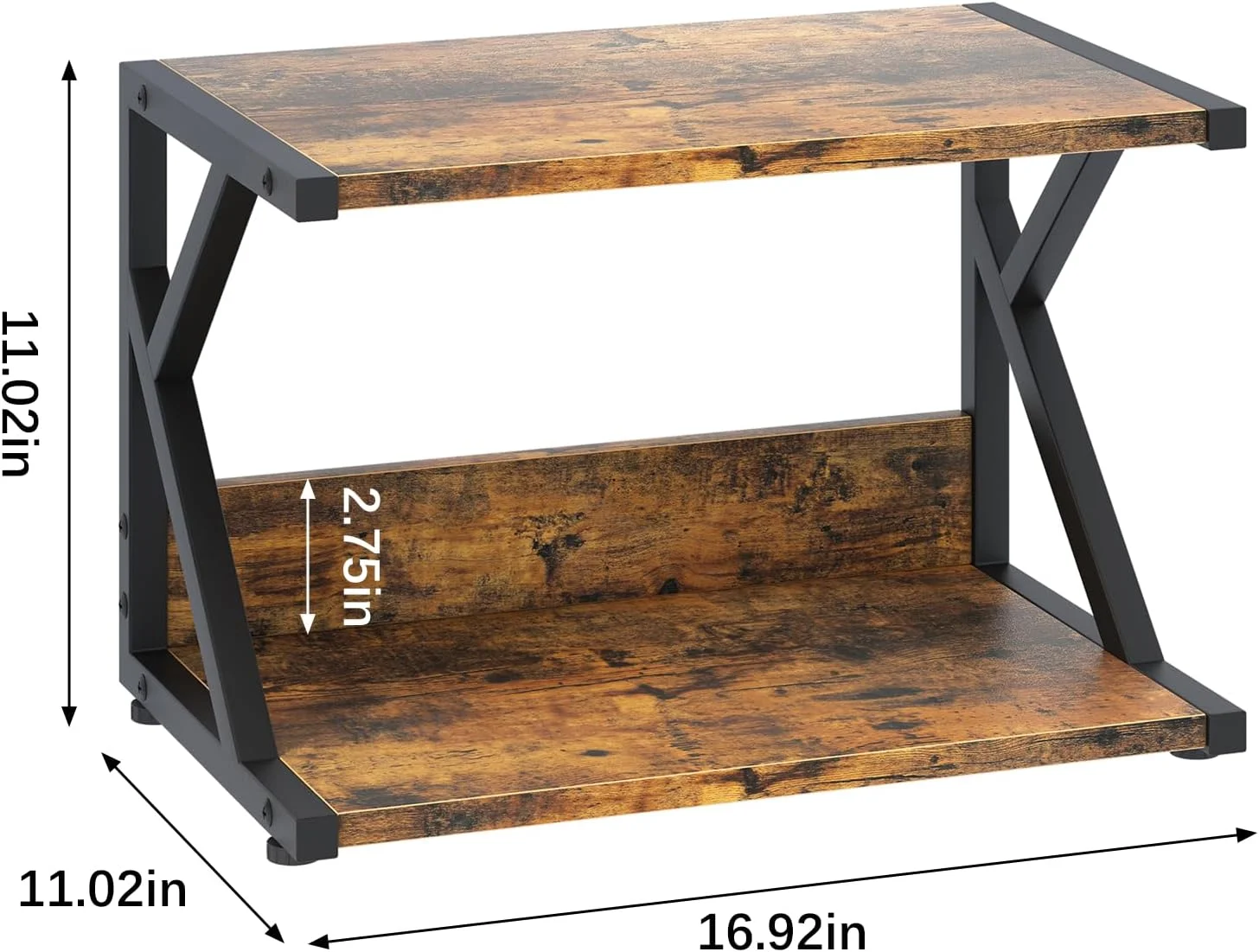 Desktop Printer Stand with 2 Tier Wood Storage Shelves,Under Desk Printer Table,Multi-Purpose Home Office Desk Organizer for Fax Machine, Scanner (Rustic Brown)