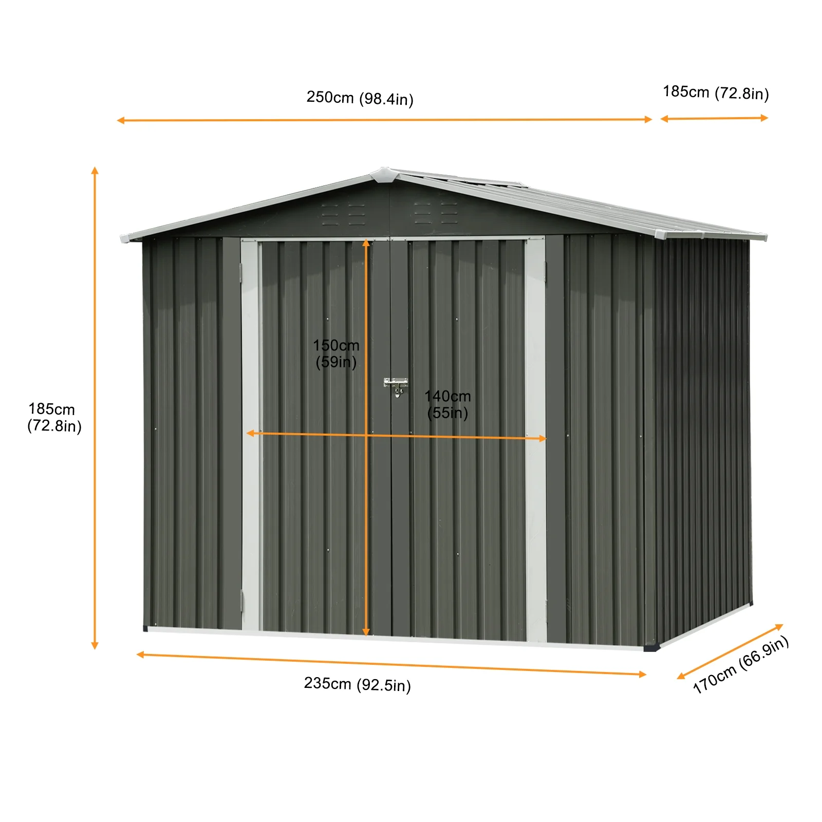 JBLCC 8' x 6' Outdoor Storage Shed Galvanized Metal Shed with Air Vent and Large Size Door, Waterproof Tool Storage Shed, Tiny House Garden Tool Storage Shed for Backyard Patio Lawn, Grey