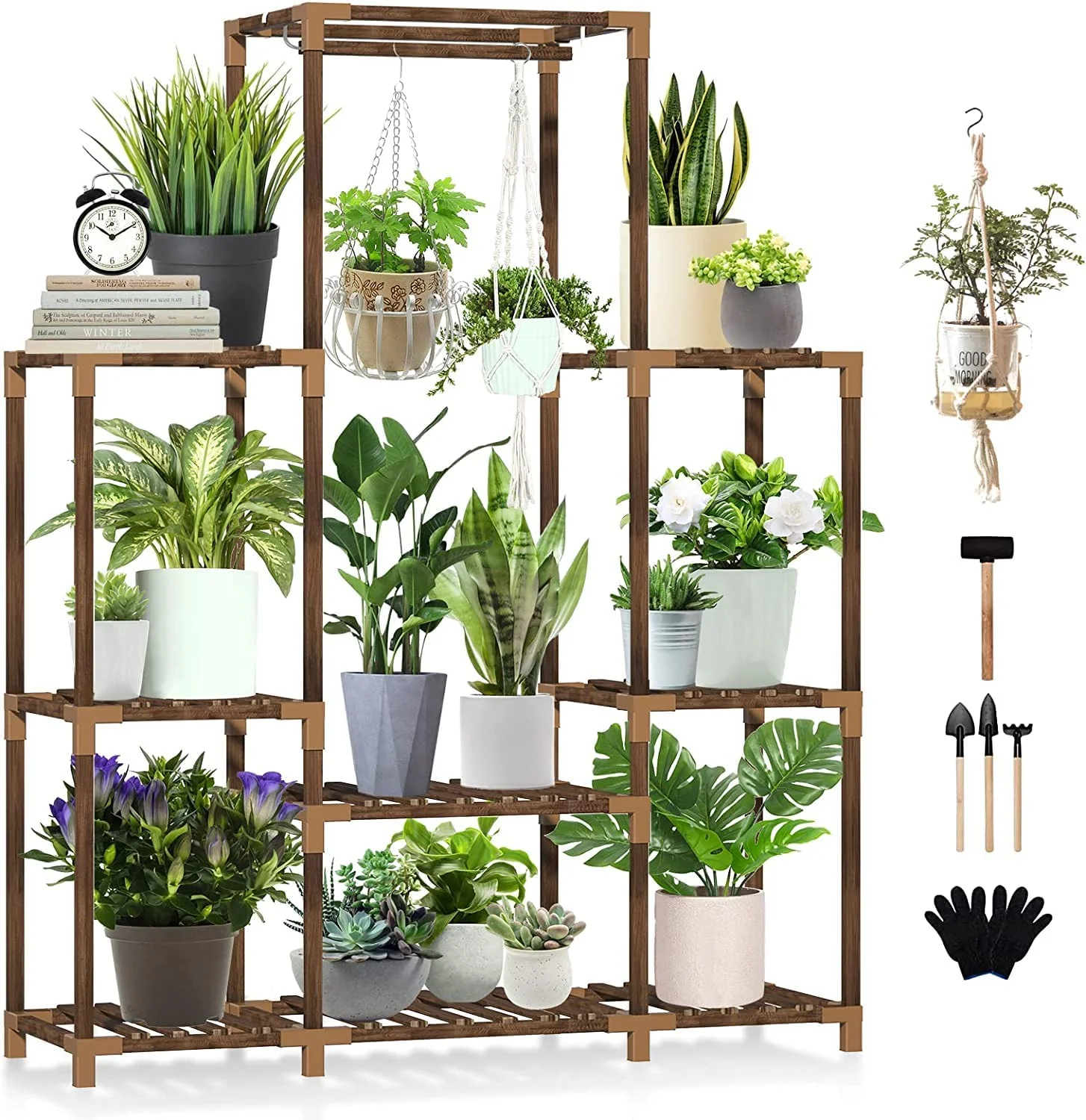 Plant Stand Indoor Outdoor Tall Shelf for Multiple Plants 8 Tiers 12 Pot Large Rack Pine Wood Corner Plant/Flower Holder for Room Corner Balcony
