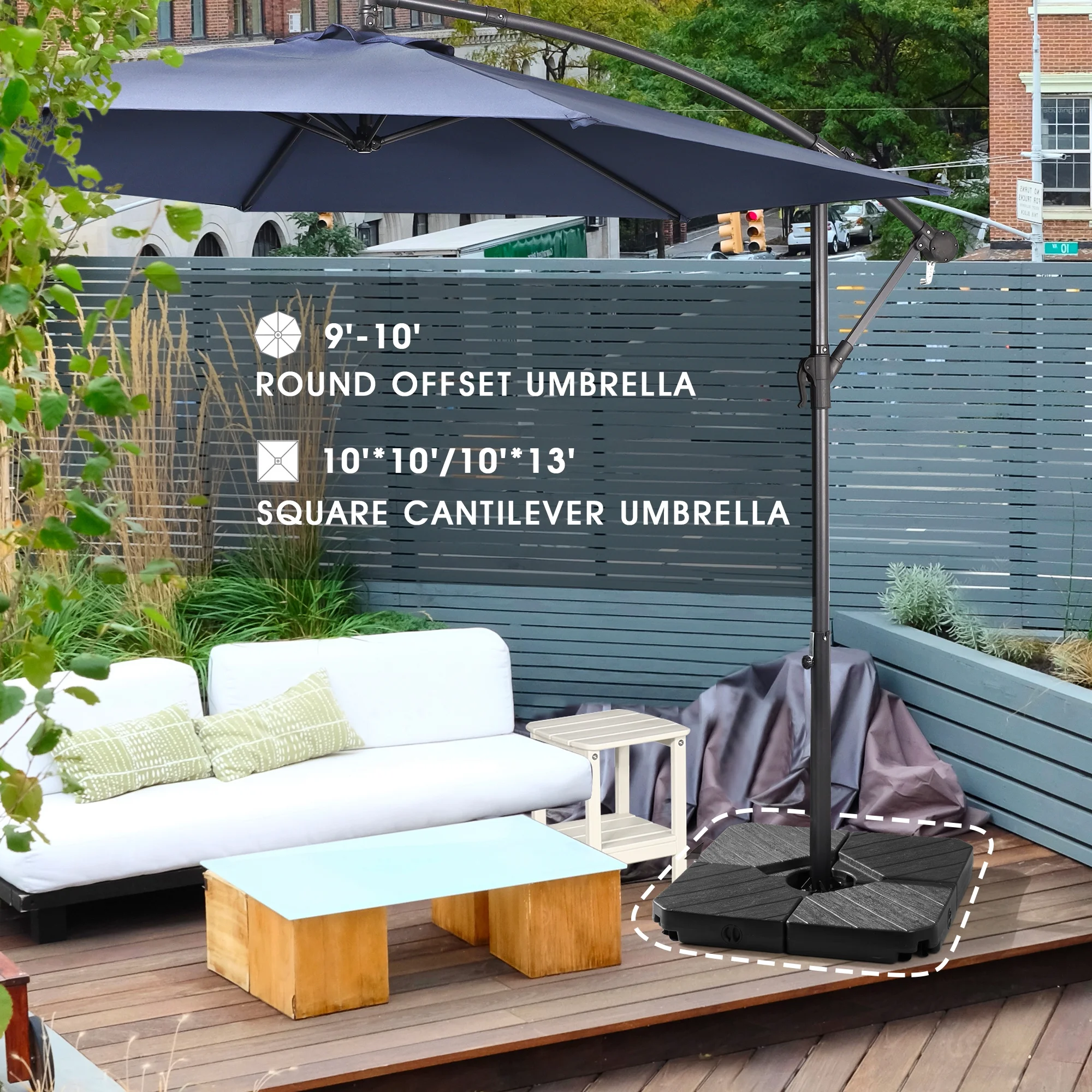 Scafild | 4-Piece Patio Offset Umbrella Base Stand,180lbs Heavy-Duty Sand Filled Patio Umbrella Base - Black