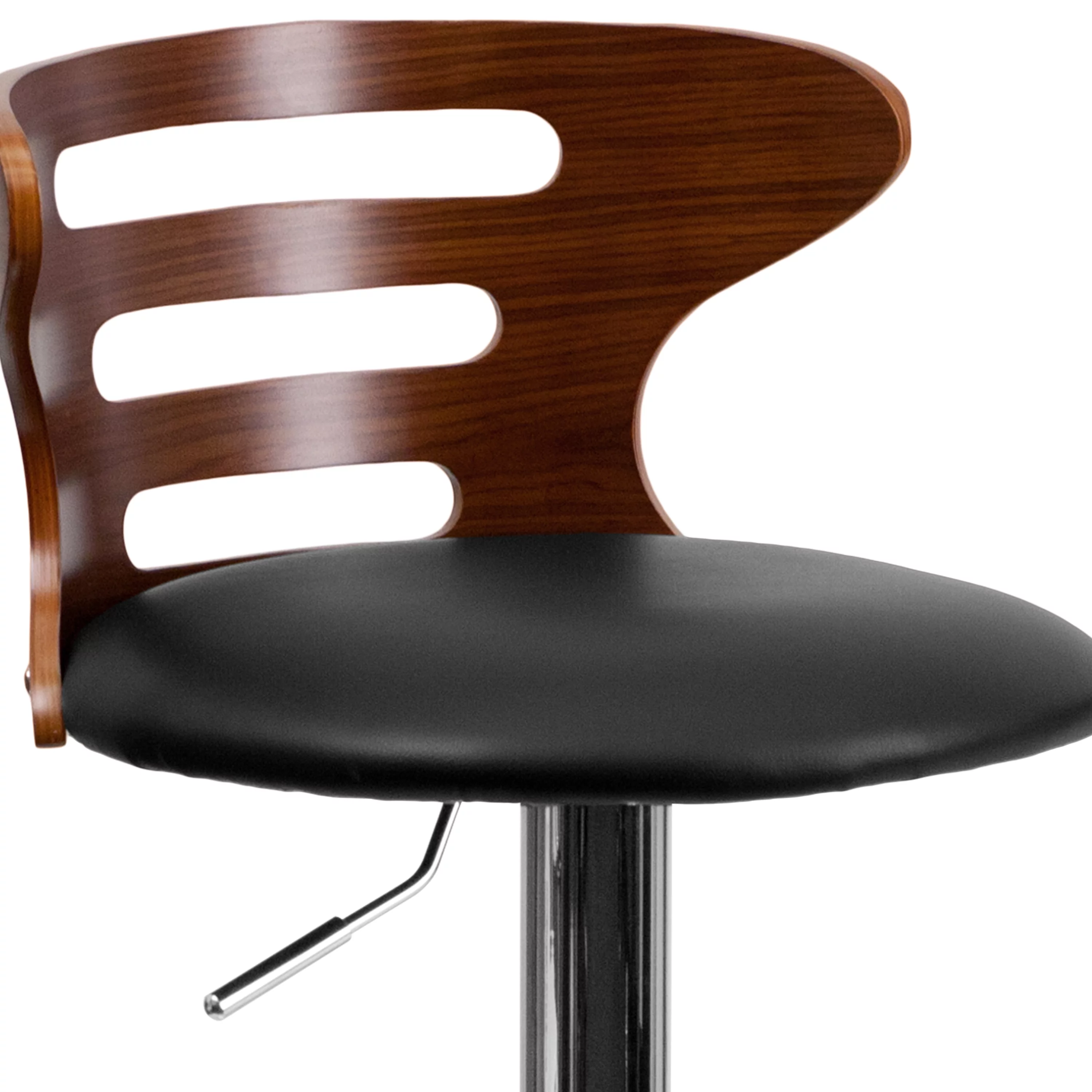 Flash Furniture Gallahan Walnut Bentwood Adjustable Height Barstool with Three Slot Cutout Back and Black Vinyl Seat